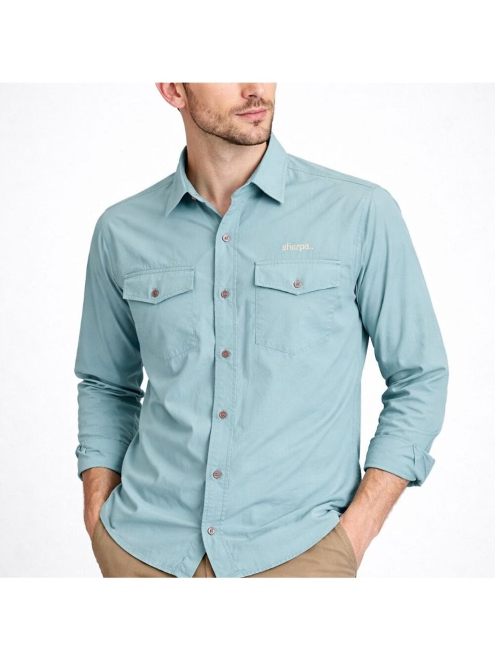 Sherpa Adventure Gear Mens Shirt Nylon Stretch Blue Green Size S
